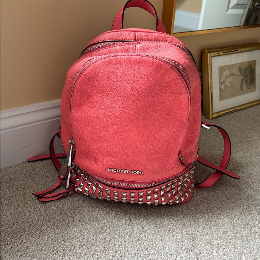 Michael Kors Coral Backpack with Silver Accents excellent condition